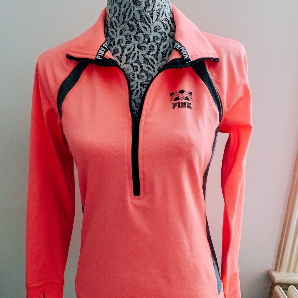 VS Pink Lounge Quarter-Zip Neon Orange Top SZ S